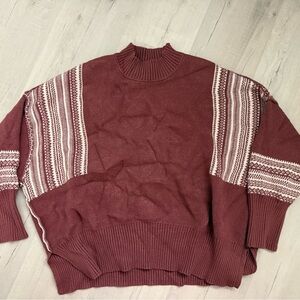 Altar'd State Dusty Rose Knit Sweater with Patterned Yoke